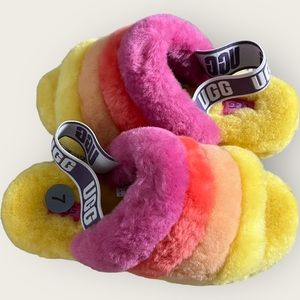 UGG Women's Size 7 rainbow Fluff Yeah‎ Slide Sandals Authentic NWOT SHIP FAST✅